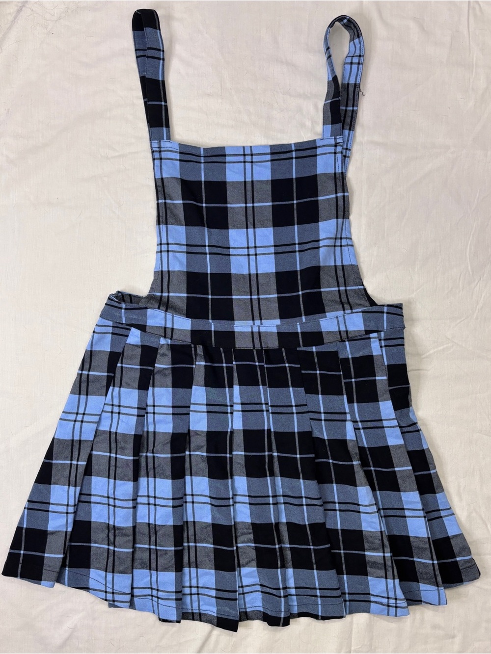 Black & Blue Plaid Pinafore Skirt with Straps